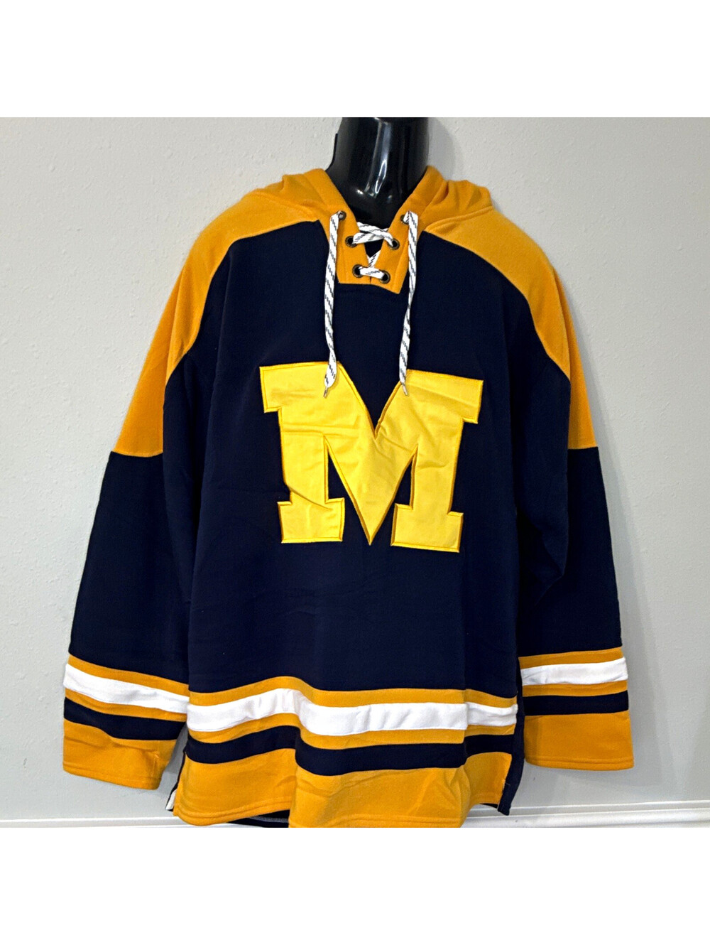 Michigan Wolverines Blue Yellow Lace-Up Hooded Hoodie Sweatshirt 3XL